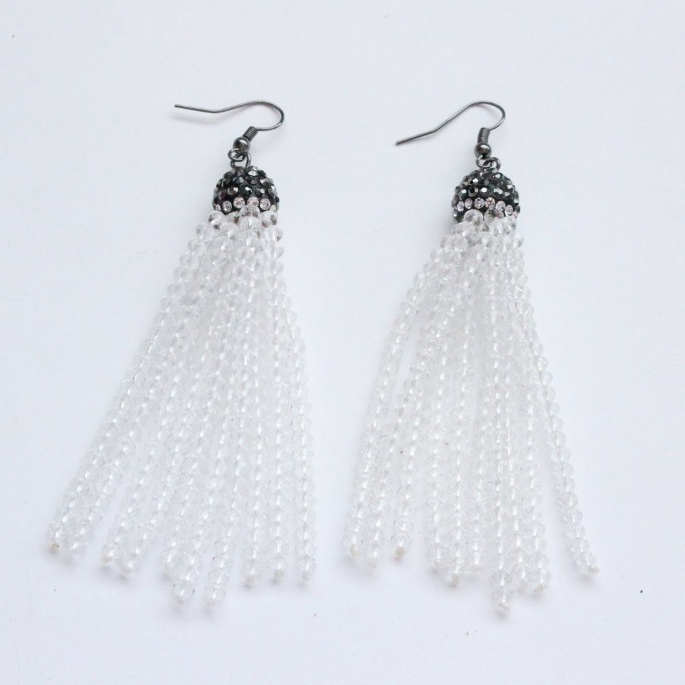 Clear beaded tassel earrings